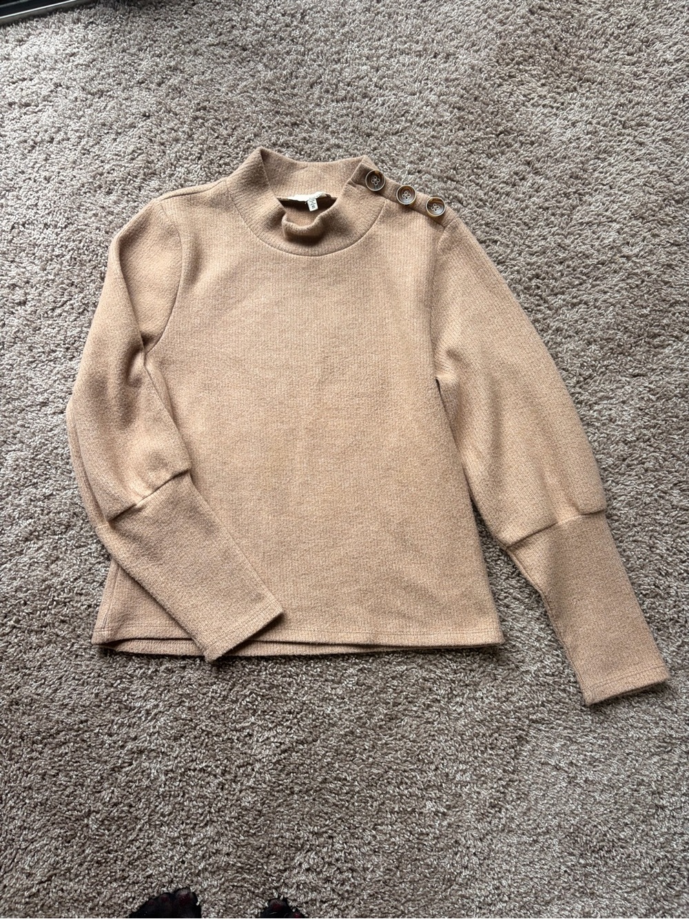 june & hudson Camel Button-Shoulder Turtleneck Sweater